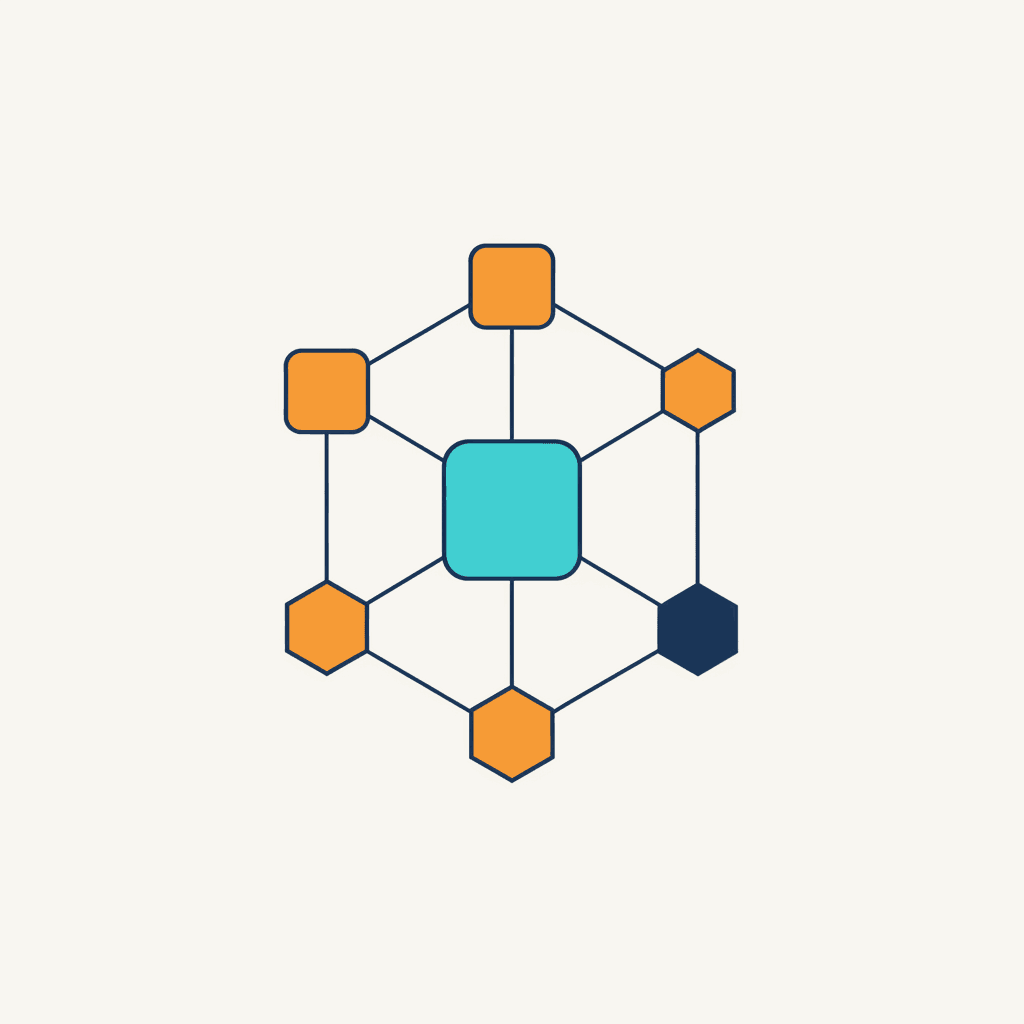 A network diagram: one highlighted node at the centre, connected to a ring of surrounding nodes.