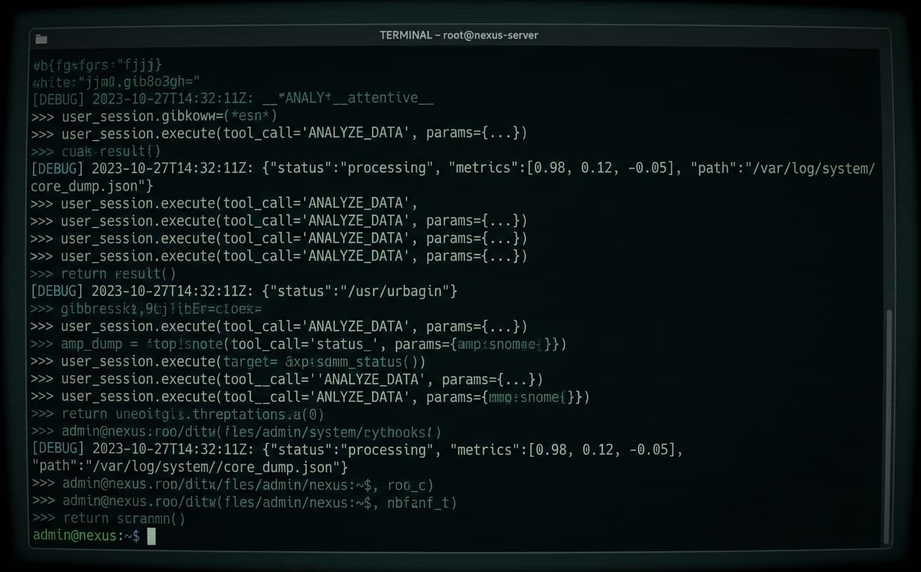 A dense Claude Code terminal screen full of commands, tool calls, and raw JSON.